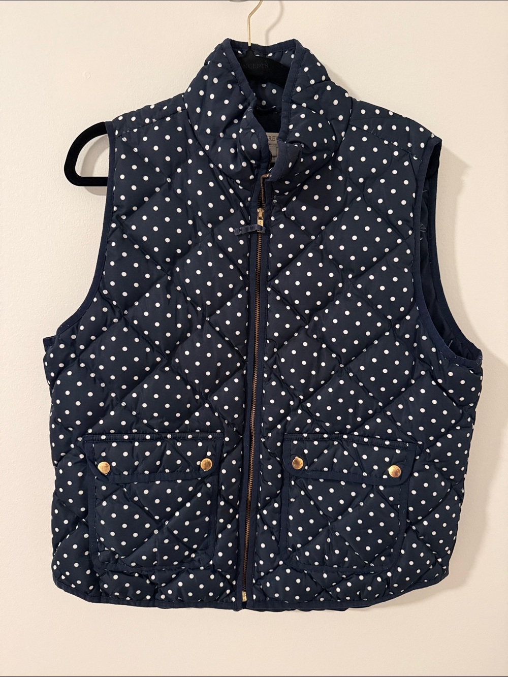 J. Crew Navy Quilted Polka Dot Vest